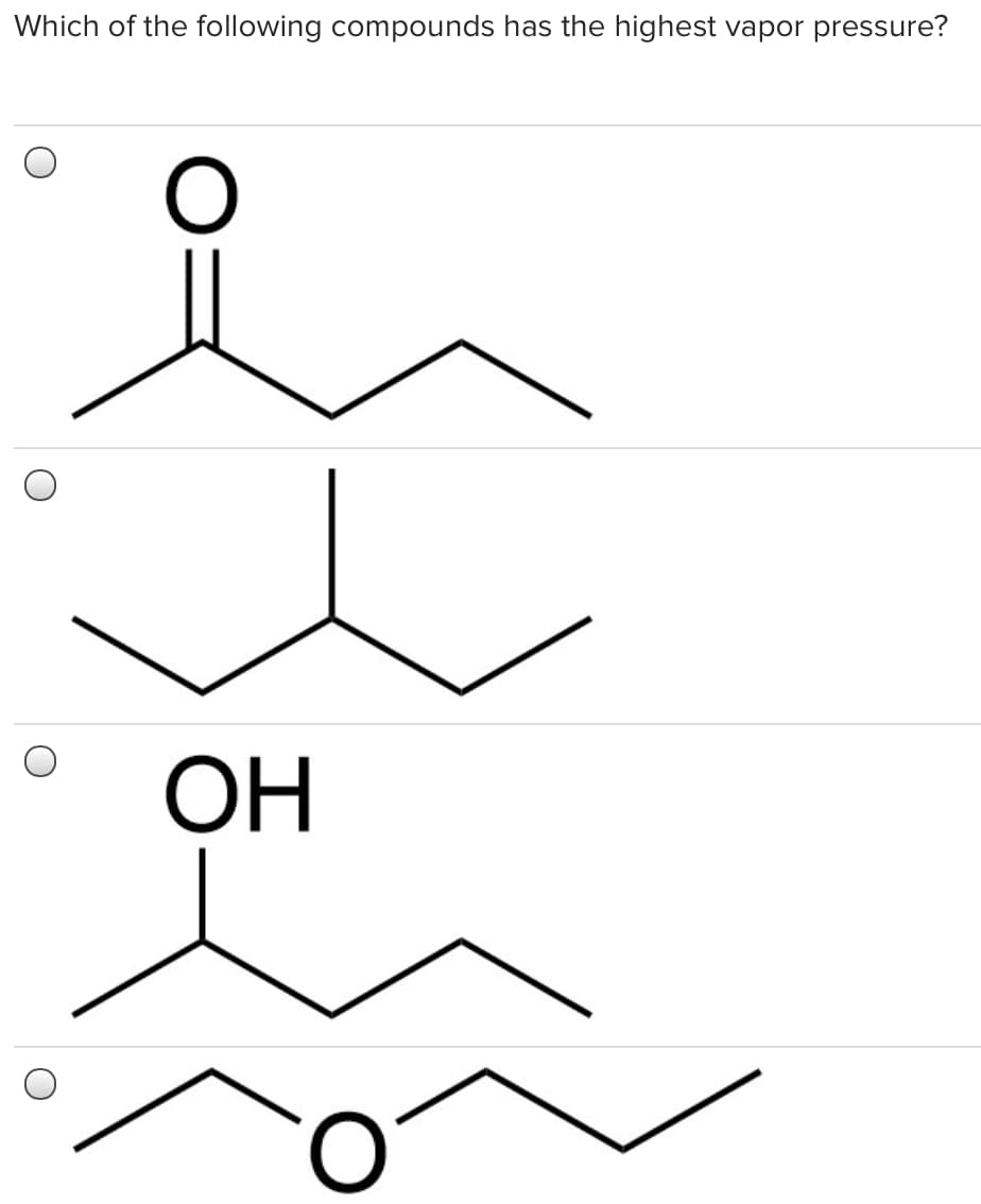 Which of the following compounds has the highest vapor pressure?
ОН
