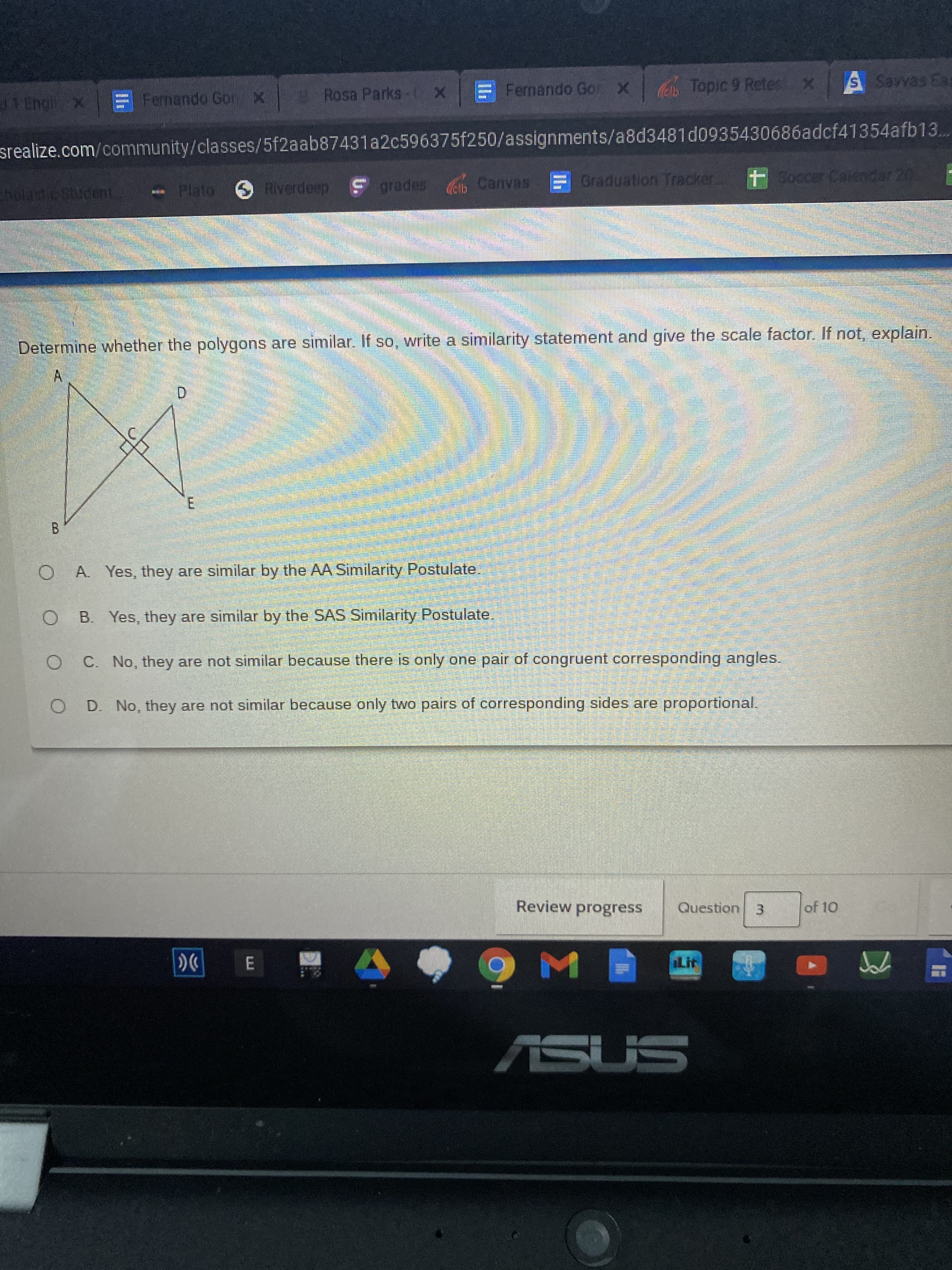 Determine whether the polygons are similar. If so, write a similarity statement and give the scale factor. If not, explain.
