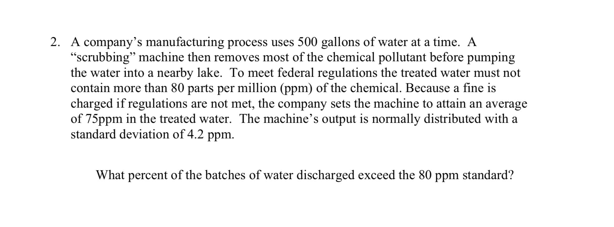 What percent of the batches of water discharged exceed the 80 ppm standard?
