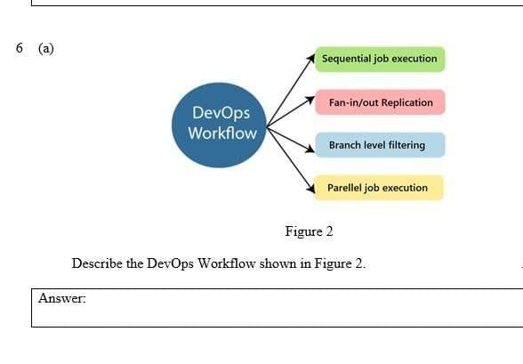 6 (a)
DevOps
Workflow
Answer:
Sequential job execution
Fan-in/out Replication
Branch level filtering
Parellel job execution
Figure 2
Describe the DevOps Workflow shown in Figure 2.