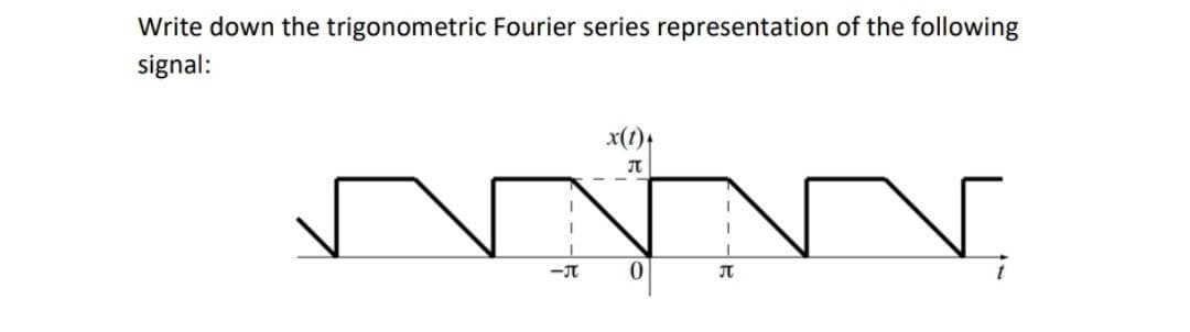 Write down the trigonometric Fourier series representation of the following
signal:
x(0)+
NNNN
