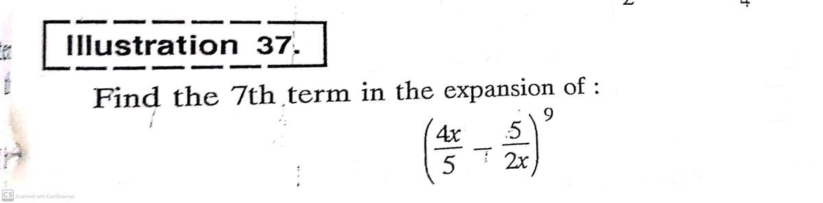Illustration 37.
Find the 7th term in the expansion of :
(똥 )
4x
.5
2x
CS Scanned with CamScanner
寸
