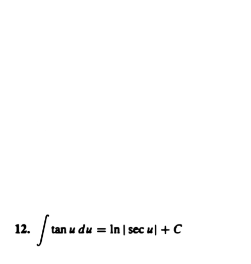 12.
/
tan u du = In | sec ul + C
