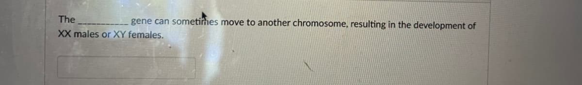 The
gene can sometimes move to another chromosome, resulting in the development of
XX males or XY females.