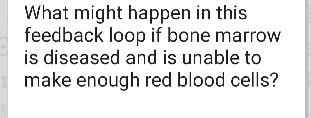 What might happen in this
feedback loop if bone marrow
is diseased and is unable to
make enough red blood cells?