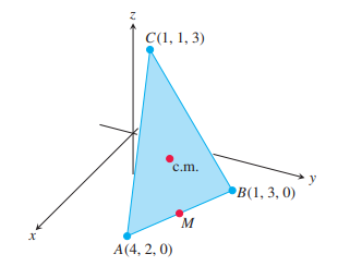 C(1, 1, 3)
c.m.
y
B(1, 3, 0)
M
А(4, 2, 0)
