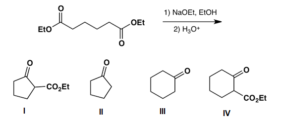 Eto
OEt
1) NaOEt, EtOH
2) H3O+
& & α
-CO₂Et
II
IV
Room
CO₂Et