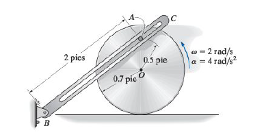 2 pies
0.5 pie
o = 2 rad/s
a = 4 rad/s2
0.7 pie
