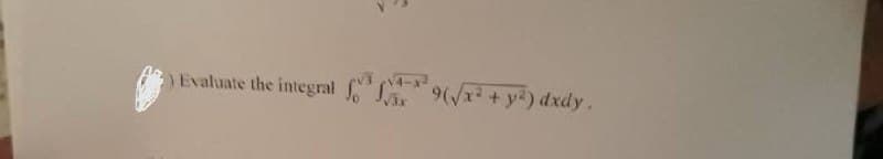 Evaluate the integral f 9(√x² + y²) dxdy.