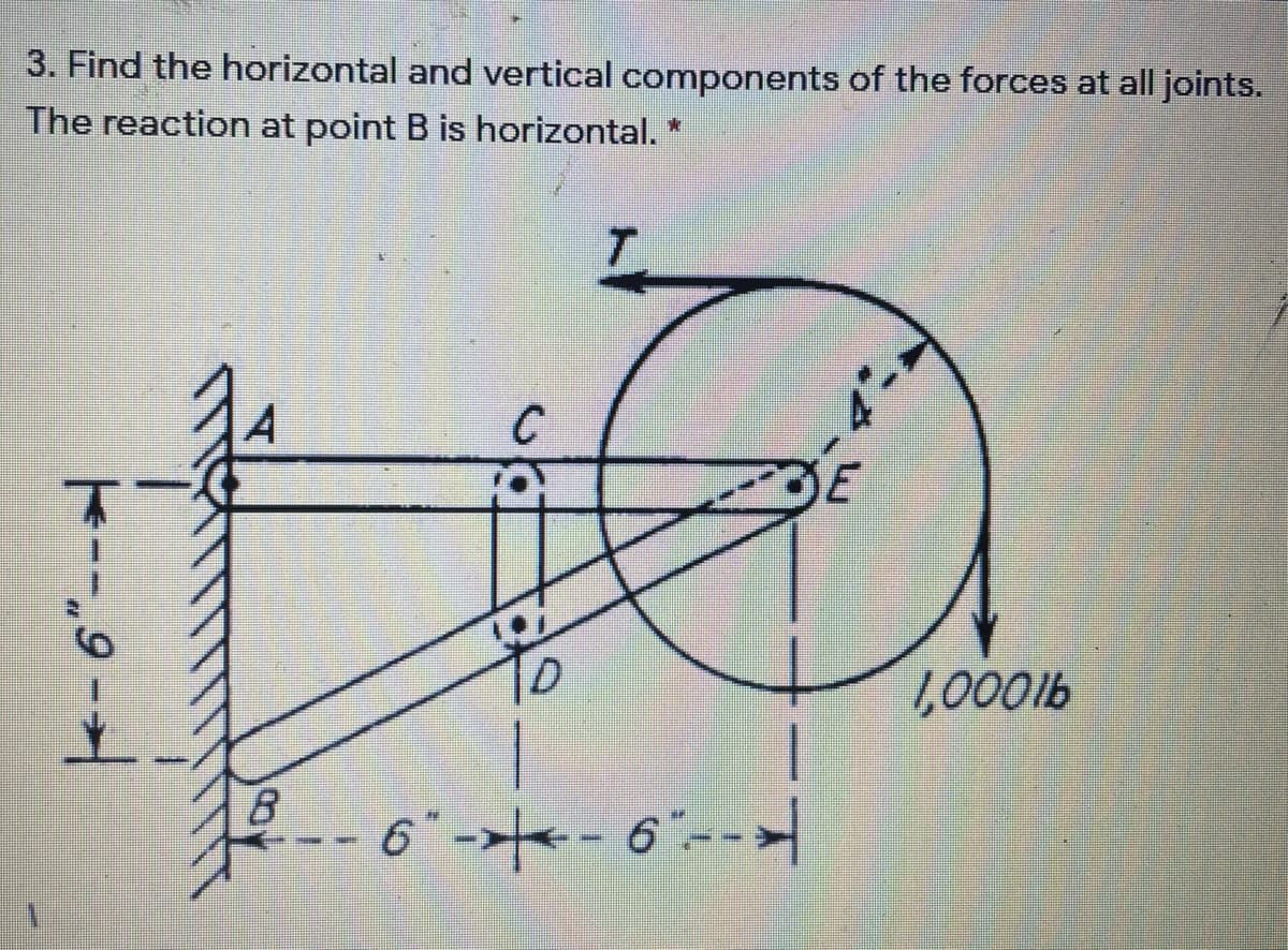 3. Find the horizontal and vertical components of the forces at all joints.
The reaction at point B is horizontal. *
C
,0001b
6 -- 6"-->
