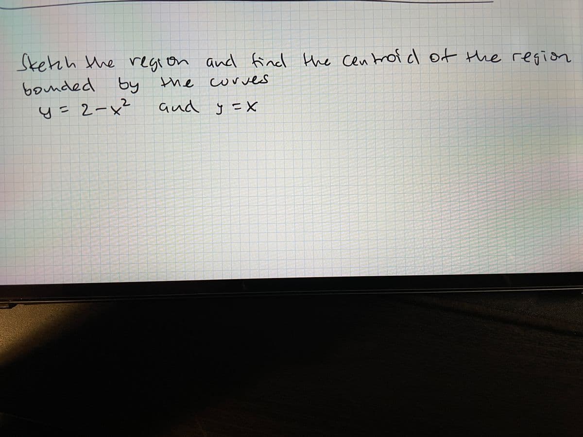 Sketih the region and find the cen trof cl ot tthe region
bonded by
the cor ves
y = 2-x²
aud y =X
%31
