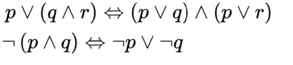 p V (q ^ r) + (p V q) ^ (p V r)
- (p ^ q) + -p V ¬q
