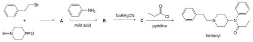 -NH
NABH,CN
mild acid
Pyridine
fentanyl
H-N
