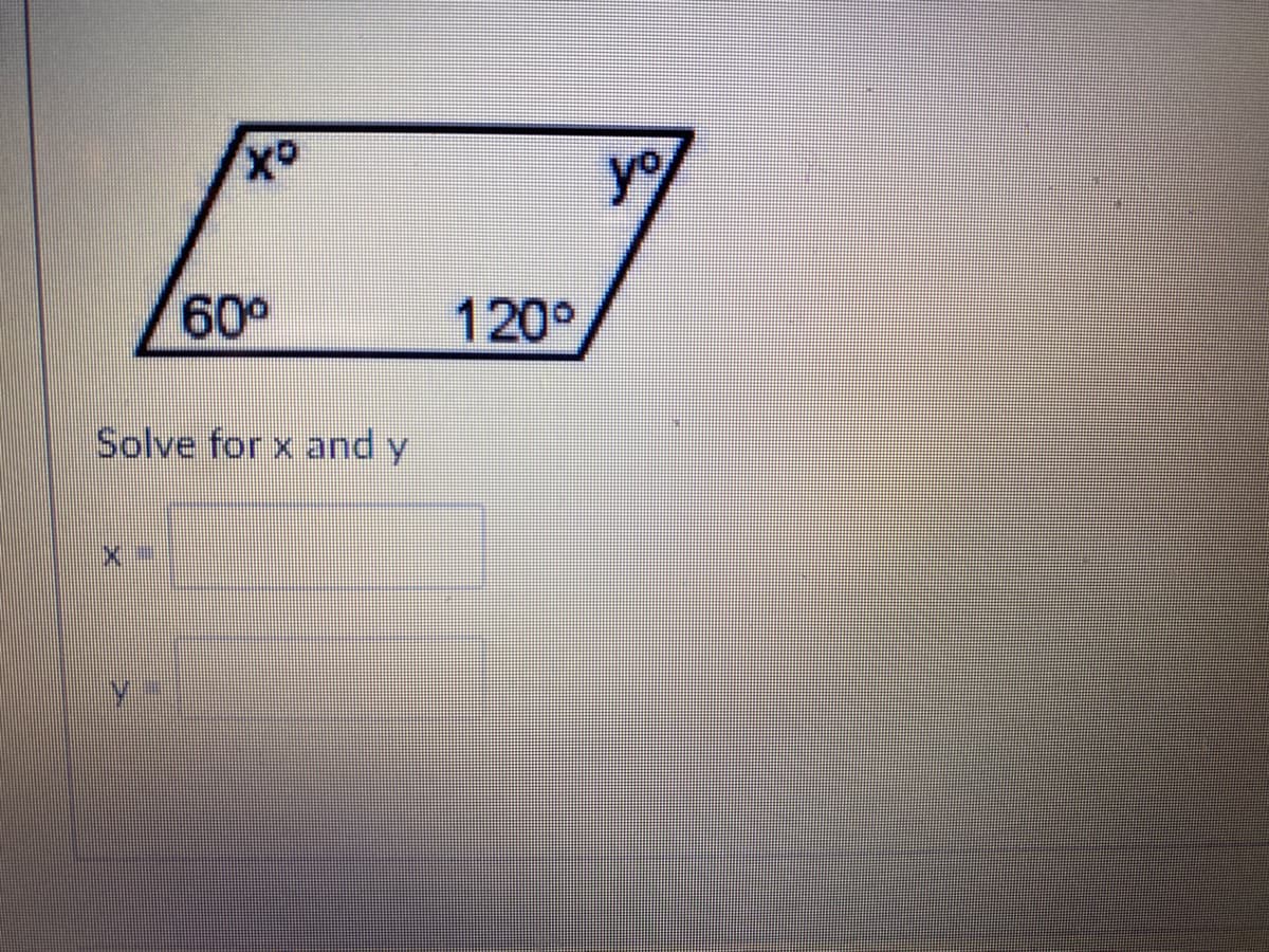yo
60°
120°
Solve for x and y
