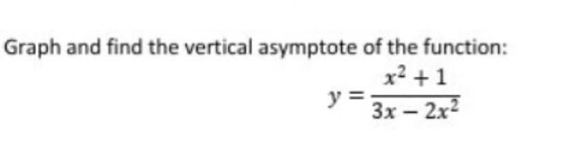 Graph and find the vertical asymptote of the function:
x² + 1
3x-2x²
y=;