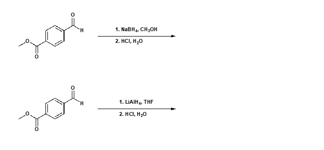 H
1. NaBH4, CH₂OH
2. HCI, H₂O
1.
2. HCI, H₂O
LIAIH4, THF
