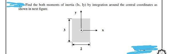 Find the both moments of inertia (Ix, Ily) by integration around the central coordinates as
shown in next figure.
3
2
