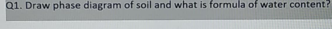 Q1. Draw phase diagram of soil and what is formula of water content?
