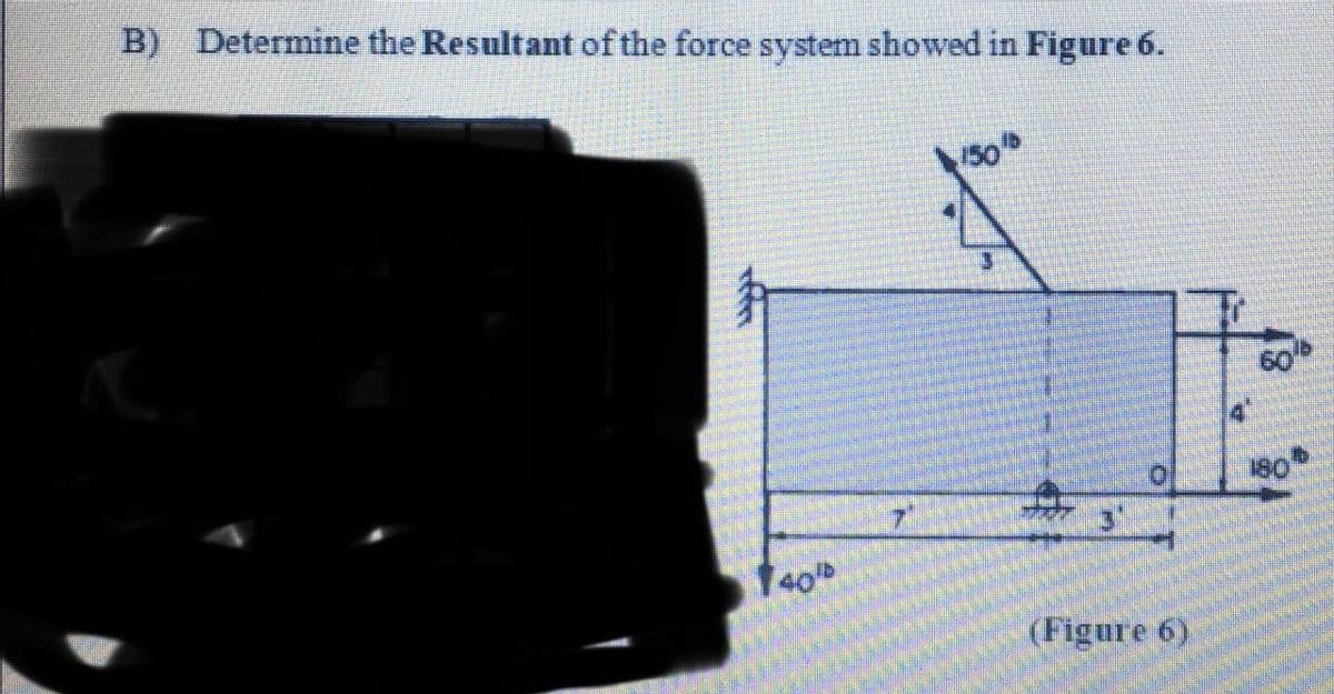 B) Determine the Resultant of the force system showed in Figure 6.
150
60
180
3"
140
(Figure 6)
