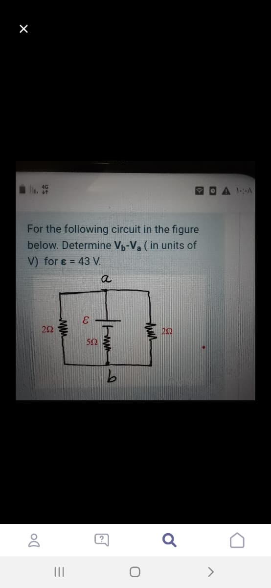 O A 1A
For the following circuit in the figure
below. Determine Vp-Va ( in units of
V) for & = 43 V.
a
3.
50
II
>
ww
