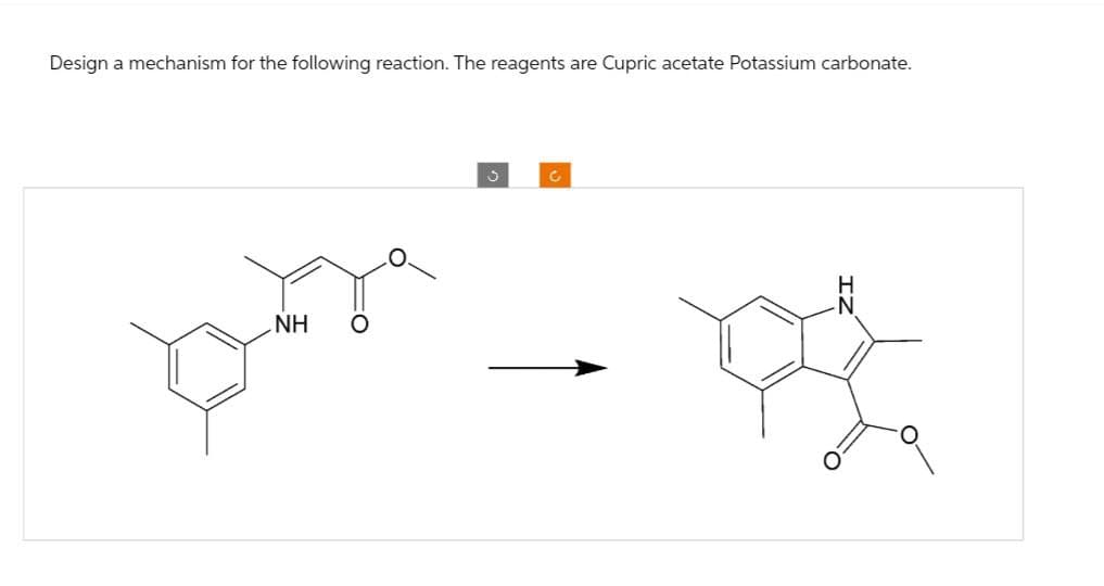 Design a mechanism for the following reaction. The reagents are Cupric acetate Potassium carbonate.
NH
C
C