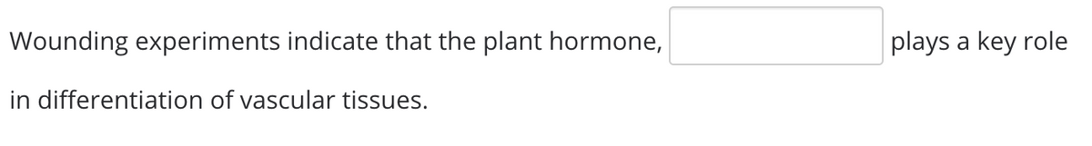 Wounding experiments indicate that the plant hormone,
plays a key role
in differentiation of vascular tissues.
