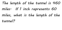 The length of the tunnel is 460
miles. If 1 inch represents 60
miles, what is the length of the
tunnel?

