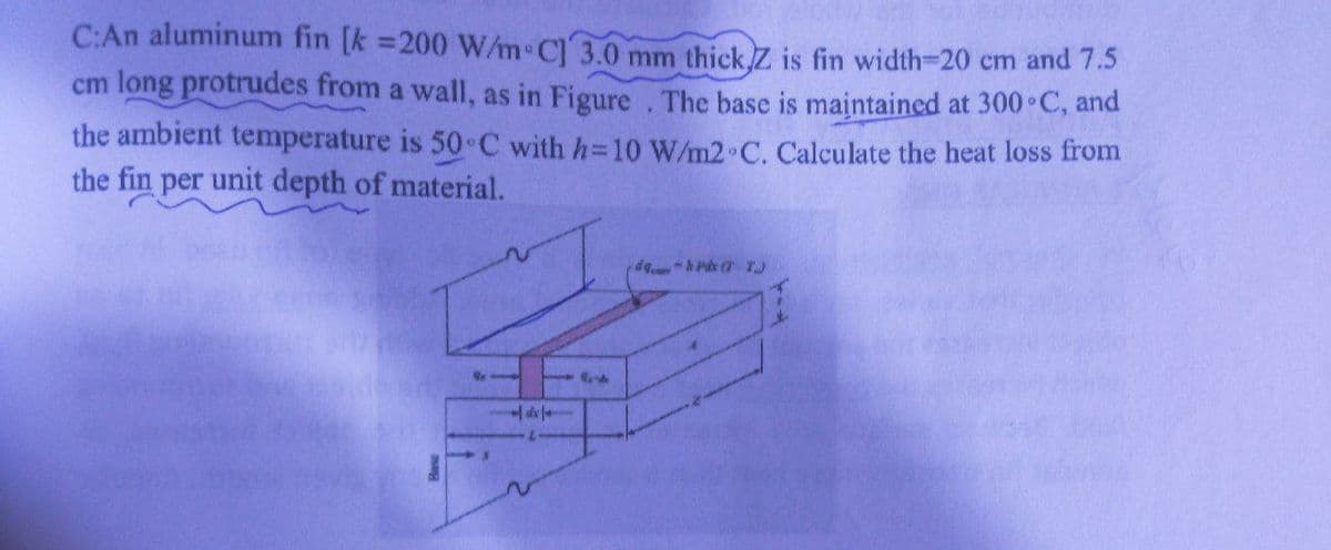 C:An aluminum fin [k=200 W/m C] 3.0 mm thick Z is fin width-20 cm and 7.5
cm long protrudes from a wall, as in Figure. The base is maintained at 300°C, and
the ambient temperature is 50 C with h=10 W/m2°C. Calculate the heat loss from
the fin per unit depth of material.
4
deh Pax (I)