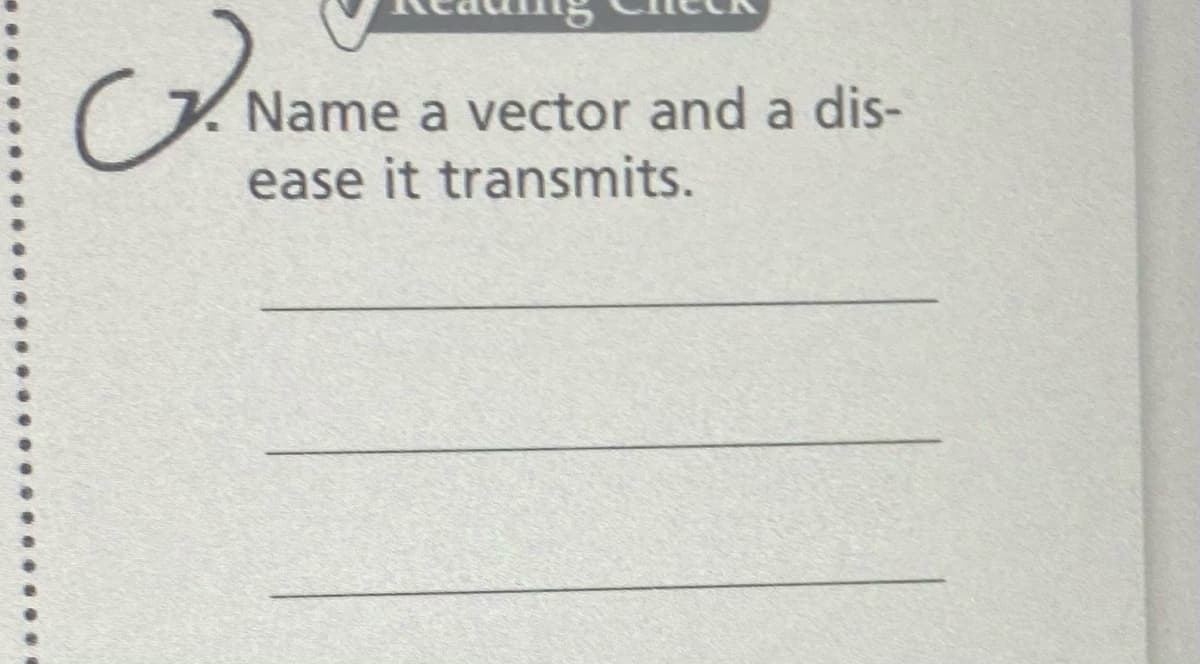 Name a vector and a dis-
ease it transmits.

