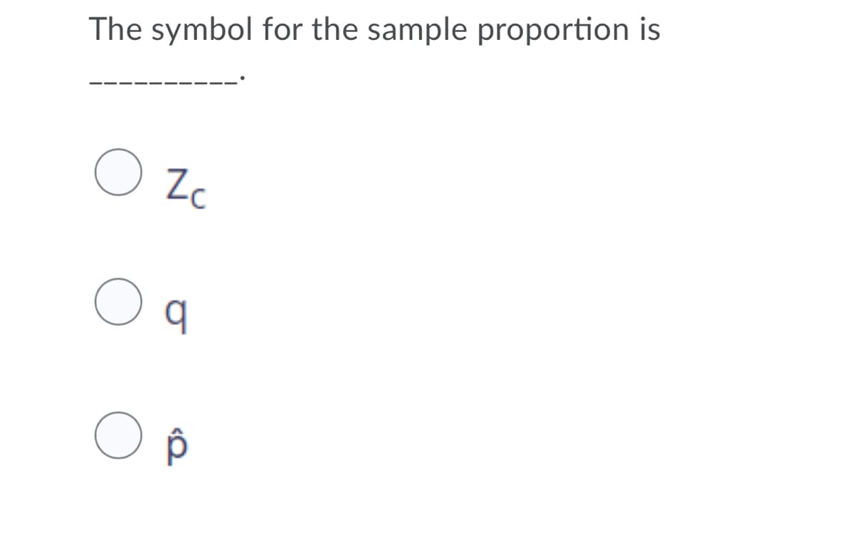 The symbol for the sample proportion is
O Zc
