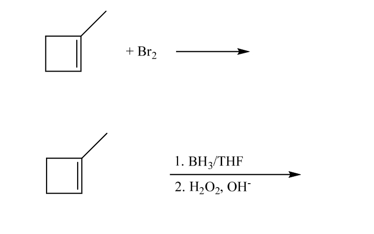 + Br₂
1. BH3/THF
2. H₂O₂, OH-