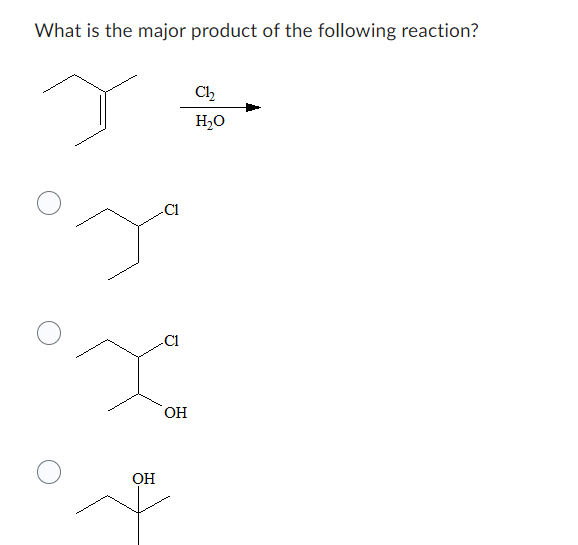 What is the major product of the following reaction?
-C1
y"
-C1
OH
OH
I
C1₂
H₂O