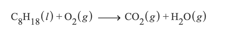 C3H18(1) + 0,(g) –
Co,(g) +H,0(g)
