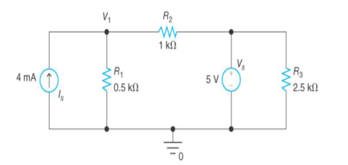 4 mA
Is
V₁
R₁
0.5 k
R₂
W
1 ΚΩ
tii
0
5 V
V₂
www
R3
2.5 k