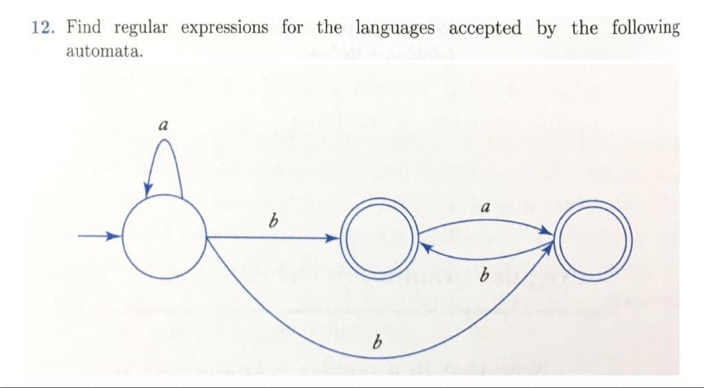 12. Find regular expressions for the languages accepted by the following
automata.
a
a
