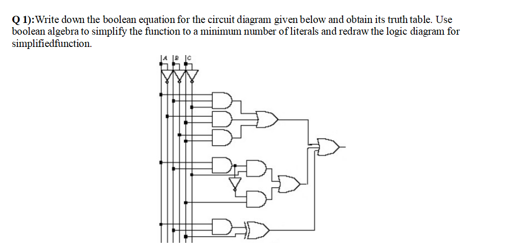 Q 1):Write down the boolean equation for the circuit diagram given below and obtain its truth table. Use
boolean algebra to simplify the function to a minimum number of literals and redraw the logic diagram for
simplifiedfunction.
JA JB

