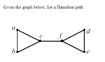 Given the graph below, list a Hamilton path
a
'd
be
e
