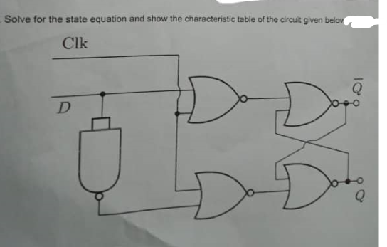 Solve for the state equation and show the characteristic table of the circuit given belov
Clk
D