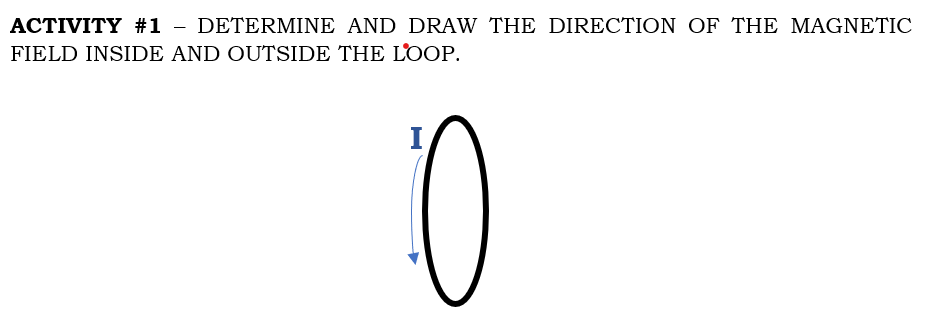 ACTIVITY #1
DETERMINE AND DRAW THE DIRECTION OF THE MAGNETIC
-
FIELD INSIDE AND OUTSIDE THE LOOP.
I
