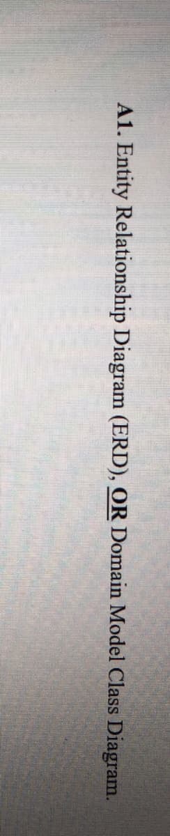 A1. Entity Relationship Diagram (ERD), OR Domain Model Class Diagram.
