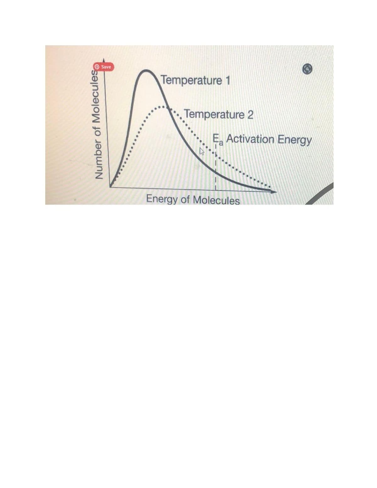 O Save
Temperature 1
Temperature 2
E, Activation Energy
Energy of Molecules
Number of Molecules
