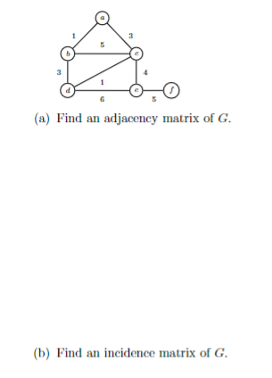 3
(a) Find an adjaceney matrix of G.
(b) Find an incidence matrix of G.
