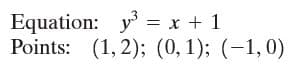 Equation: y = x + 1
Points: (1,2); (0,1); (-1,0)
