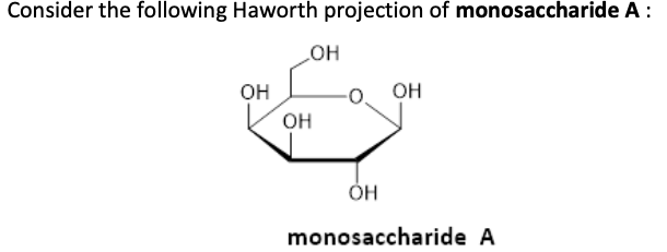 Consider the following Haworth projection of monosaccharide A :
он
Он
OH
monosaccharide A
