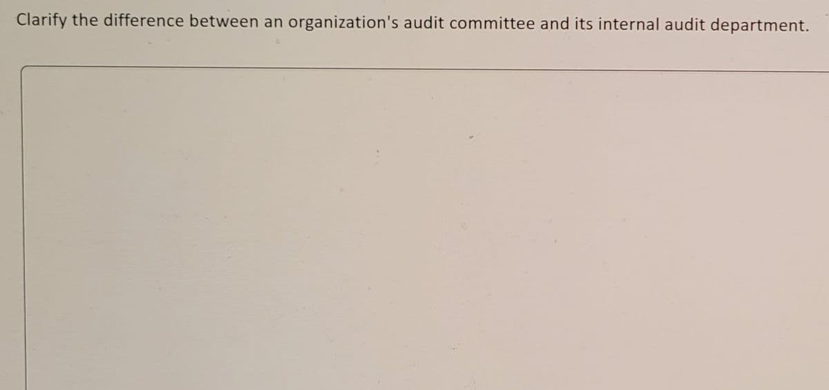Clarify the difference between an organization's audit committee and its internal audit department.
