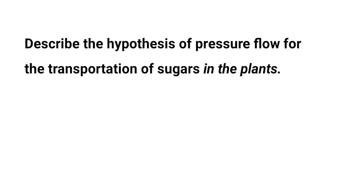 Describe the hypothesis of pressure flow for
the transportation of sugars in the plants.

