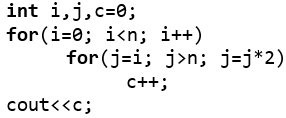 int i,j,c=0;
for (i=0; i<n; i++)
for (j-i; j>n; j=j*2)
c++;
cout<<c;
