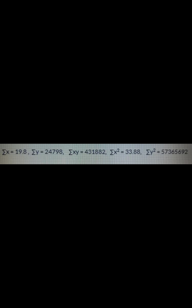 Ex= 19.8, Ey = 24798, Exy = 431882, x = 33.88, Ey? = 57365692
