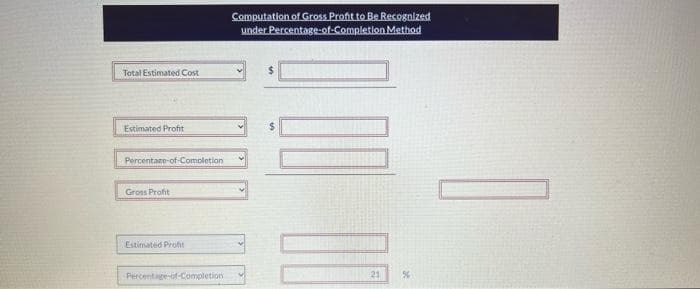 Computation of Gross Profit to Be Recognized
under Percentage-of-Completion Method
Total Estimated Cost
Estimated Profit
%24
Percentace-of Completion
Gross Proft
Estimated Profit
Percentage-of-Completion
21
