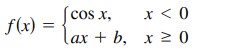[cos x,
x < 0
f(x) =
ах + b, х 2 0
ax
